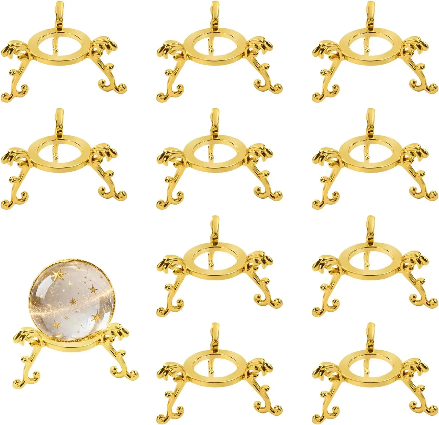 10Pcs Gold Crystal Ball Stands, Gold Sphere Display Holder for 40mm-80mm Crystal Balls, Glass & Natural Stone Display Stand, Decorative Rock Organizer