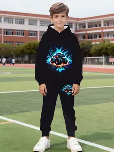 Boys Hooded Sports Suit for Spring and Autumn, 2-Piece Set for Outdoor Play, Comfortable Kids Tracksuit for Active Boys