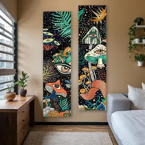 Mushroom Eye Pattern Vertical Banner Tapestry Wall Mural, 2 Counts/set Colorful Plants Pattern Wall Hanging, Wall Decor for Home Living Room Bedroom Decoration Design