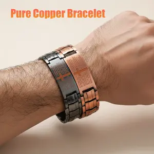 Pure Copper Magnetic Bracelet for Men Dual-Tone Black & Brown Cross Design Secure Fit Versatile Wide Bangle European American Fashion Accessory Fashionable Jewelry
