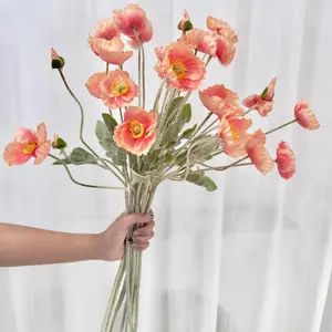 6 Artificial Poppy Flowers, 59cm Long, Bendable and Fade-Resistant, Modern Style, DIY Flower Wall, Wedding Party Decor, Home Decoration, Decorative Bouquet, Artificial Flower Decorations