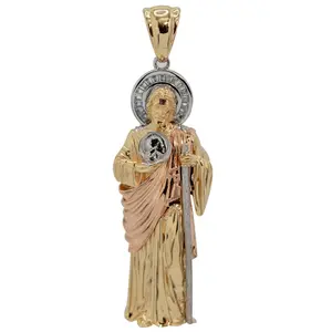 Oroconda Jewelry Saint Jude Charm in 14k Three-Tone Gold Spiritual Fashion Pendant for Faith Hope and Protection Available In Two Sizes