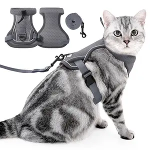 Cat Harness and Leash Set, Escape Proof Adjustable Reflective Breathable Kitten Vest for Outdoor Walking