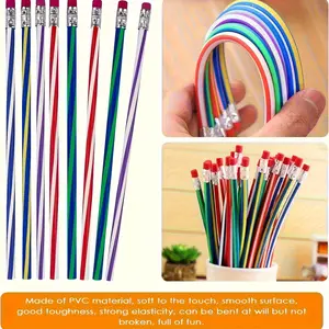 Flexible Rainbow Bendable Pencils with Erasers, Soft Colorful School Supplies, Party Prizes, Christmas Gifts, Creative Fun