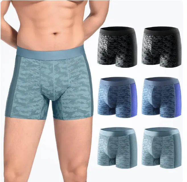 CARER Men's Reusable Incontinence Boxer Briefs, 80ml Absorbency for Mild Urinary Leakage, Camouflage Brocade Breathable Leak-Proof Underwear, 1-Pack, 3-Pack, 6-Pack Options