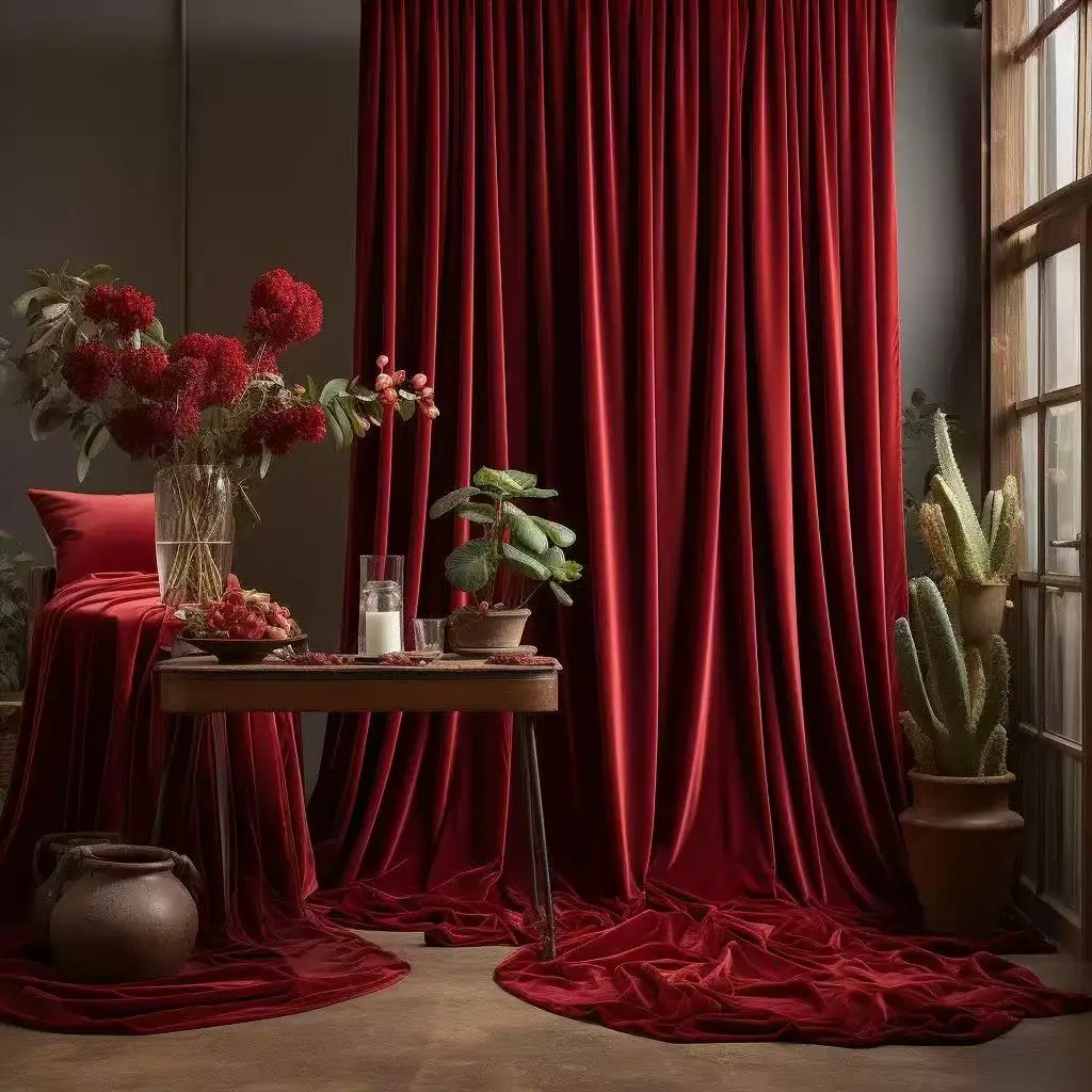 1 count Luxury Velvet Curtains for Living Room Bedroom Retro Thicken Window Drapes Nordic Thermal Heavy Curtains Christmas Red Curtains Home Decoration Upgrade Curtain Thermal Insulated Curtain