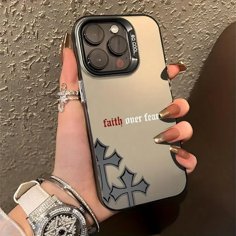 Faith Over Fear Religious Crucifix Christian Cellphone Casing - Soft Silicone PC Back Cover, Comfy Grip, Non-Slip, Raised Lips, Shockproof, Fit for iPhone 17,Air,16 Pro Max,15 Plus,14-11,XS,XR Handheld Devices - Adult Mobile Accessory Gift