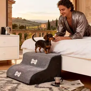 Double Layer Non-Slip Pet Stairs, Soft Steps for Small Dogs, Safe Up & Down Sofa & Bed, Home, Compact Design, Washable Cover, Durable Base