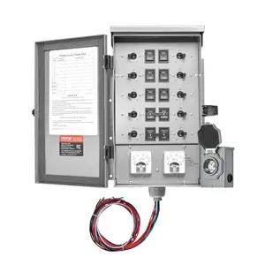summervibes VEVOR Manual Transfer Switch, 50-Amp 10-Circuit, Prewired Generator Transfer Switch Kit with CS6375 Plug Power Inlet Box, Double-Throw Switch, NEMA 3R, Mechanical Watt Meter, for 12500W Generators, Mechanical Meter