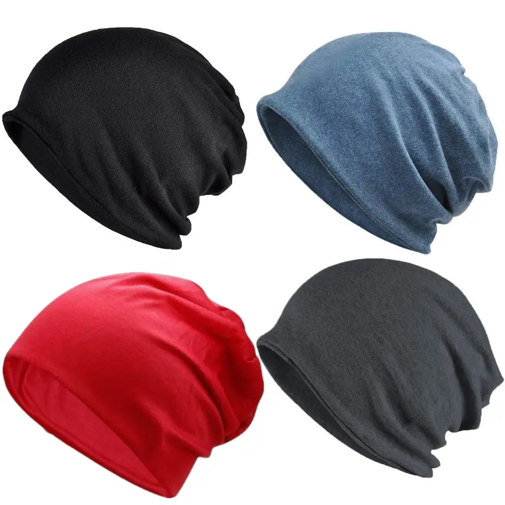 4 Pack Slouchy Knitted Beanie Hat for Men & Women, Soft Lightweight Cotton Skull Caps for Outdoor Sports & Daily Wear, Outdoor Hats