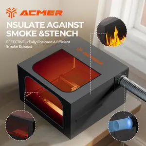 ACMER R20 laser engraving machine protective cover with exhaust fan - It can block 99% of smoke and odors. Suitable for most laser cutting machines. Made of lightweight, high-temperature resistant and fireproof fabric, ensuring a safer engraving process.