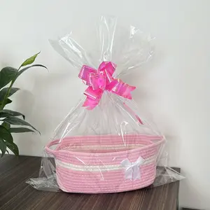 Easter Knitted Basket Rope Basket with Handle Organizing Basket Decoration Gift Basket