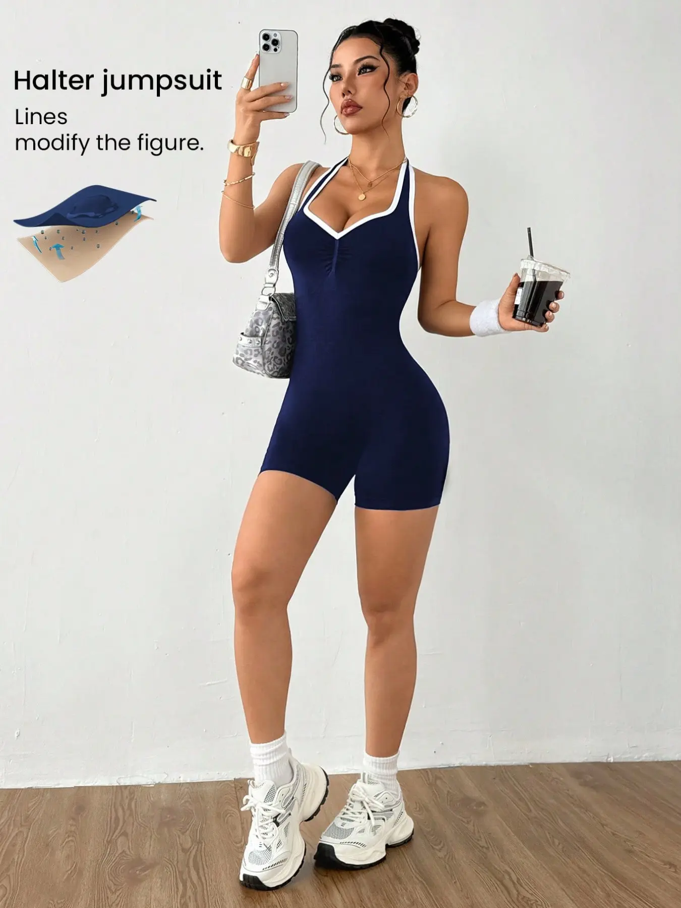 1 Pack Women's Knitted Seamless High Stretch Contrast Color Yoga Jumpsuit Shorts, Colorblock Sporty Jumpsuit, Compression, Suitable for All Seasons, Slim Fit, Comfortable and Breathable, Running, Yoga, Sports, Casual Wear, Stretchy Sports Jumpsuit