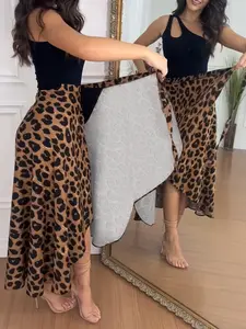 Leopard Print Wrap Skirt with Cross Straps for Casual Vacation Wear