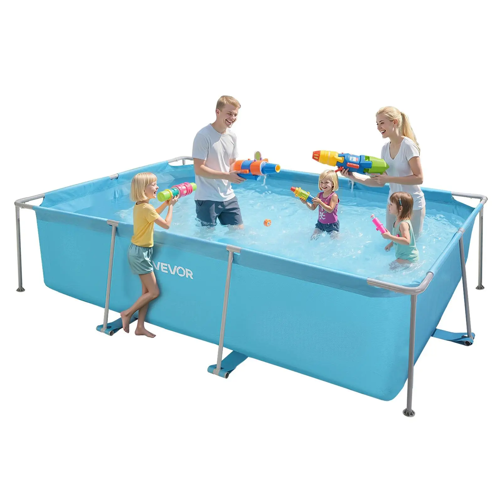 VEVOR Frame Above Ground Swimming Pool, 118 x 78 x 30 in Rectangular Steel Metal Frame, Large Rectangle Outdoor Backyard Family Pool, Easy to Assemble Rust-Resistant, 1046 Gallon Water Capacity, Blue#BackToSchool