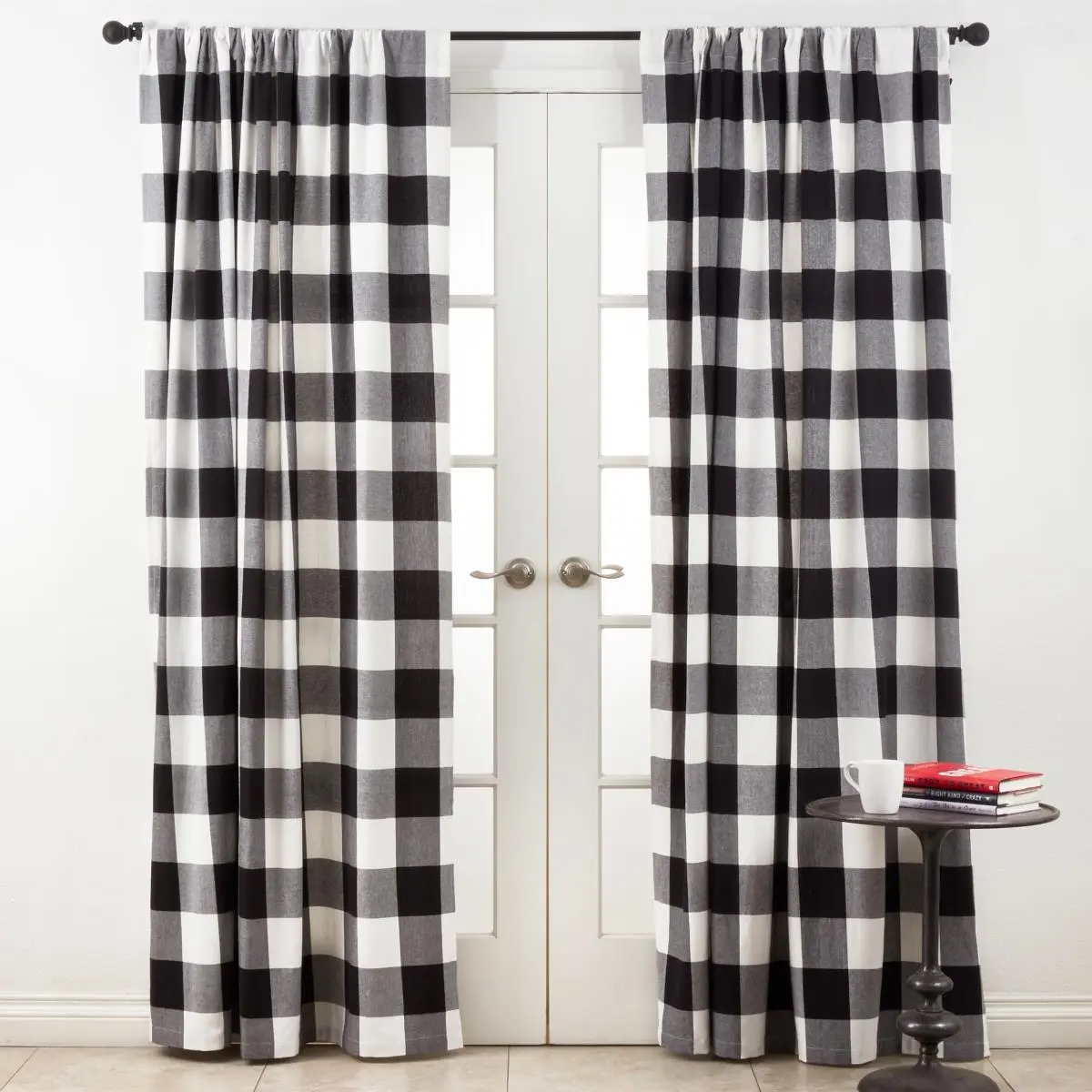 212 MAIN Cozy Buffalo Plaid 100% Cotton Window Curtain, Classic Decorative Panel for Nursery, Machine Washable, Black, 54 x 96 in, Home Decorative Curtain, Window Curtains