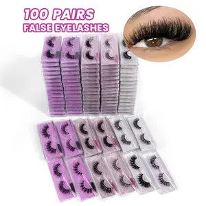 MAGEFY Fluffy False Eyelashes Kit,100 Pairs 12 Styles,Wispy Cat-Eye & Natural Curling Strip Lashes with Tools, Summer Makeup Eye Extension Set#Summervibes