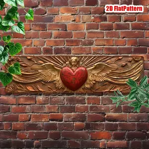 2D Flat - 1 Piece Vintage Sacred Heart and Wings Metal Tin Sign - 10.01 x 39.98cm , UV Printed Iron Wall Art, Suitable for Home, Bars, Cafes, Outdoor Decoration - Various Holiday Gifts, Suitable for Mother's Day, Father's Day, Halloween, Christmas, Metal