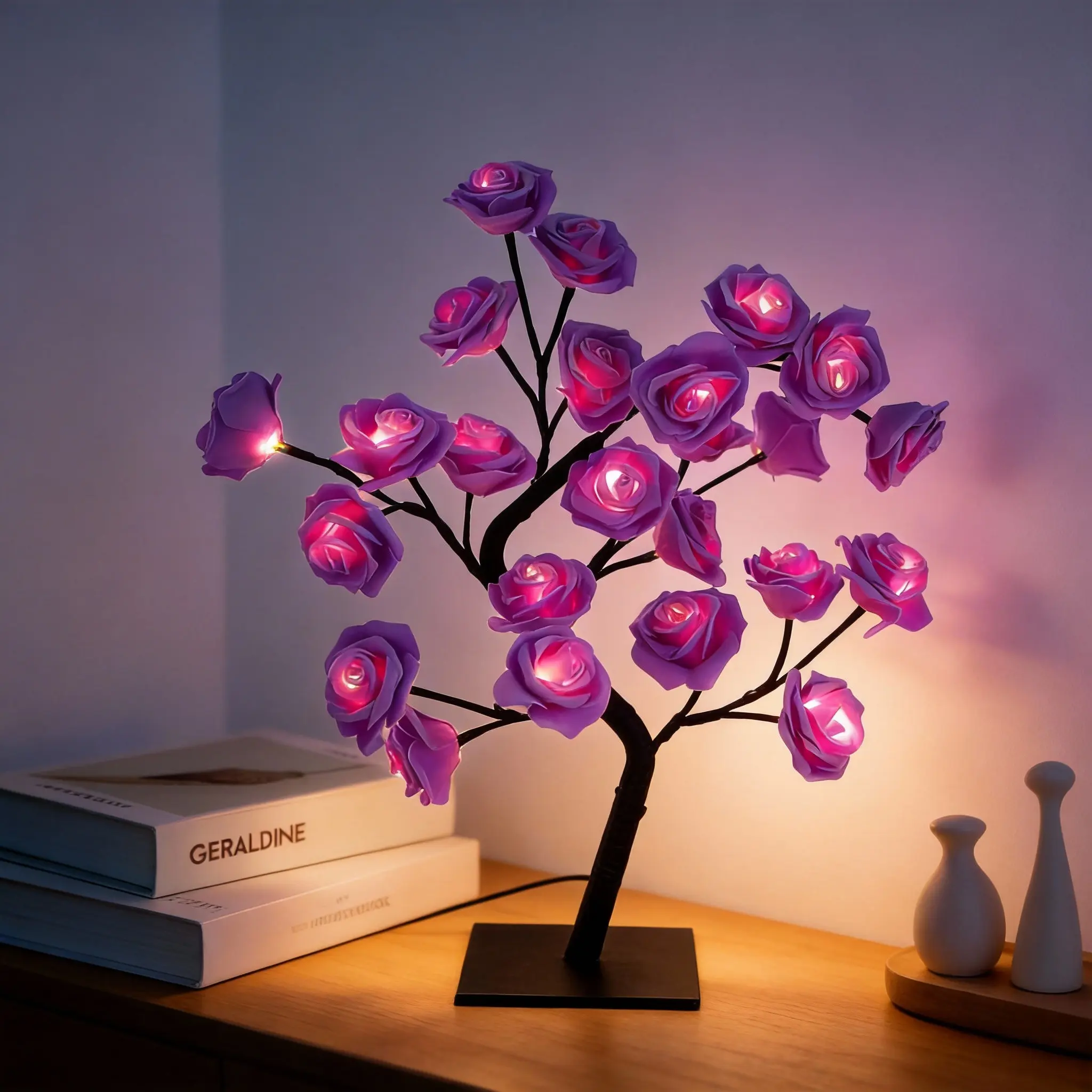 Valentine's Day Realistic Rose Tree Lamp, USB-Powered LED Mood Light, Decorative Touch Desk Lamp, Interior LED Lights for Room Decor, Birthday Gift for Women, Desktop Ambiance Lantern