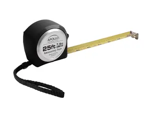 Apollo Tools Measuring Tape, 25 Foot Tape Measure with Retractable Blade, Fraction Markings, 1 Inch Nylon Blade, 8 Foot Standout, Lock Button and Belt Clip - Black - DT5002