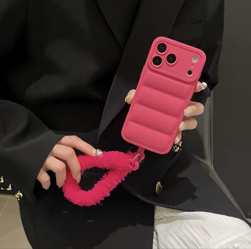 Jacket Furry Lanyard Case for iPhone 17 Series Plush Wrist Strap Winter Cover
