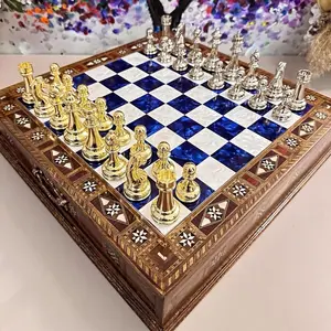 Handmade Chess Board and Metal Pieces, Luxury Birthday Gift for Dad & Husband, Custom Chess Board with Storage, Christmas Gift Dad, Meaningful Valentine’s Gift & Anniversary Keepsake
