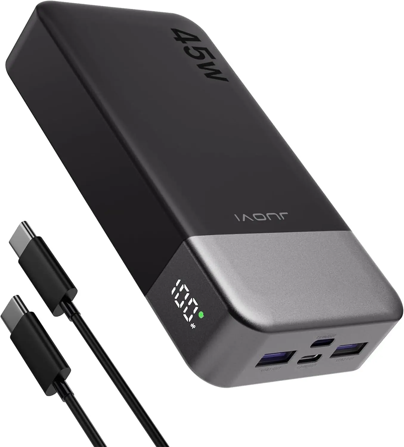 JUOVI Power Bank 45W 20000mAh Portable Charger USB C, PD QC Fast Charging External Phone Battery Pack with LED Display, 2 USB-C, 2 USB-A for Phone 15 16, Laptop, Tablet