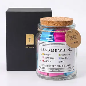 Christian Religious Decorative Glass Bible Verses Jar, Color-Coded for Your Feelings Religious Gift with Read Me When Labels, Box-Included Spiritual Encouragement Home Decor for Emotional Support