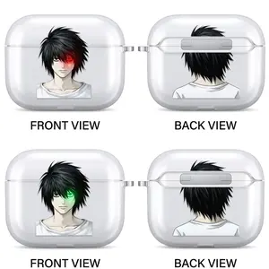 L Lawliet Anime AirPods Case with Keychain, Frosted PC Protective Cover for AirPods Pro, Death Note Manga Earbuds Case Gift for Him Her
