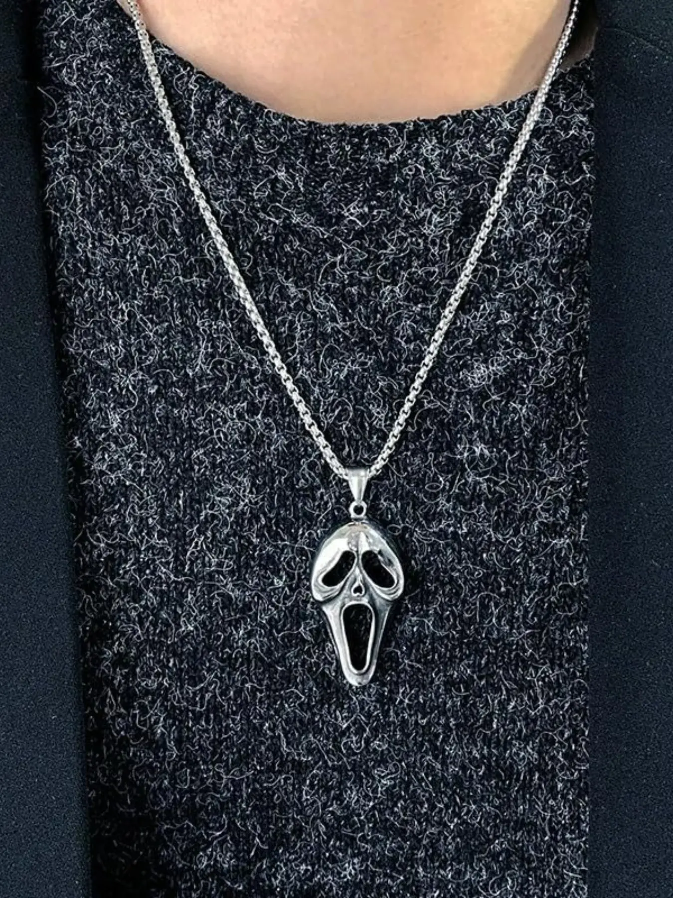 925 Sterling Silver Ghostface Necklace Zinc Alloy Chain for Men Women, Elegant Ghost Mask Pendant, Halloween Hip Hop Charm, All Seasons Jewelry, Trendy Charms Necklace, Necklace and Chain, Trendy Charm Necklaces