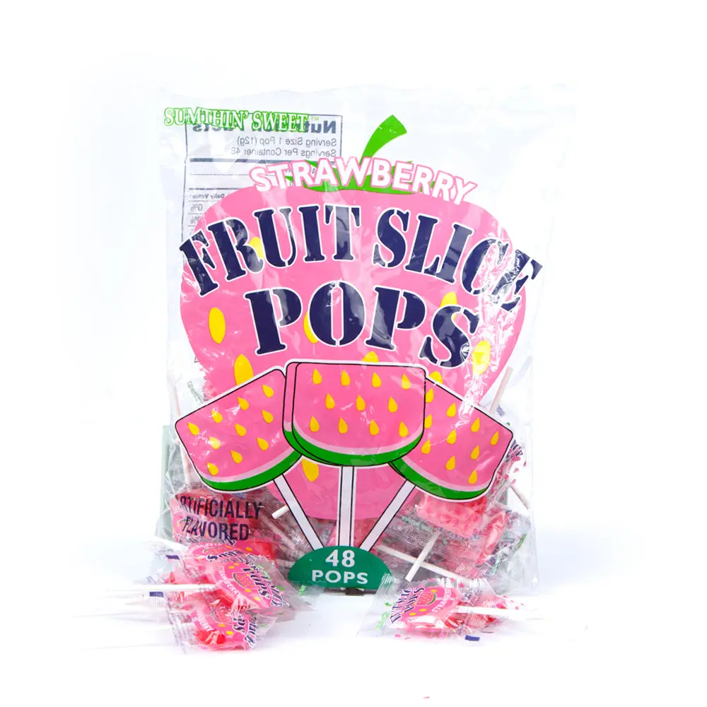Fruit Slice Pops Strawberry 48 ct. - Sweet and Hard Lollipop Candy with Strawberry Flavor - 48 Count Bag Snack Bonbon