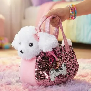 Little Jupiter Pet Plush Set with Bag - White/Pink Labradoodle Dog