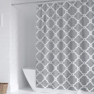 1pc Geometric Polyester Shower Curtain with 12 Metal Grommets & 12 Plastic Hooks, Durable Bathroom Curtain Bath Curtain Window/Door Curtain Bathroom Partitions Bathtub Accessory for Home Decor Bathroom Shower Equipment Restroom