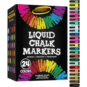 Chalk Markers - 24 Vibrant, Erasable, , Water-Based, Reversible Tips, For  and Grown-Ups for Glass or Chalkboard Markers for Businesses, Restaurants, Liquid Chalk Marker (Vibrant 6mm)