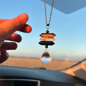 Travel Protection Intention Crystal Car Charm - 4 Crystal Protection - Tiger Eye - Black Obsidian - Hematite - Quartz