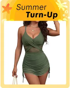 Blooming Jelly Twist Front One Piece Swimsuit Womens Modest Tummy Control Swim Dress