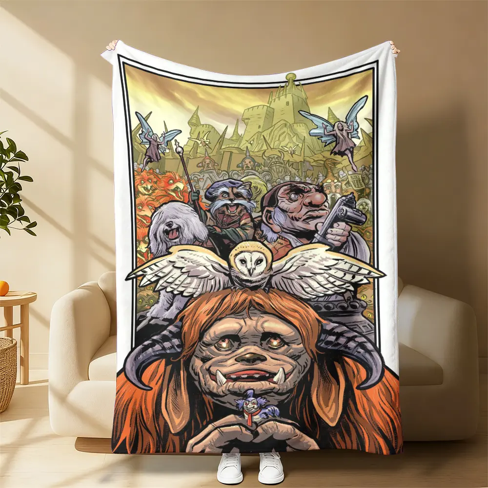 Classic 80s Labyrinth Creature Collage Blanket, Goblin Castle Fantasy Art Ultra Cozy Couch Bed Warm Throw Blanket Classic Jim Henson Labyrinth Creature Blanket, Unique All Character Art Ultra Cool Exclusive Gift For Retro Fantasy Film Fans