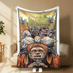Classic 80s Labyrinth Creature Collage Blanket, Goblin Castle Fantasy Art Ultra Cozy Couch Bed Warm Throw Blanket Classic Jim Henson Labyrinth Creature Blanket, Unique All Character Art Ultra Cool Exclusive Gift For Retro Fantasy Film Fans