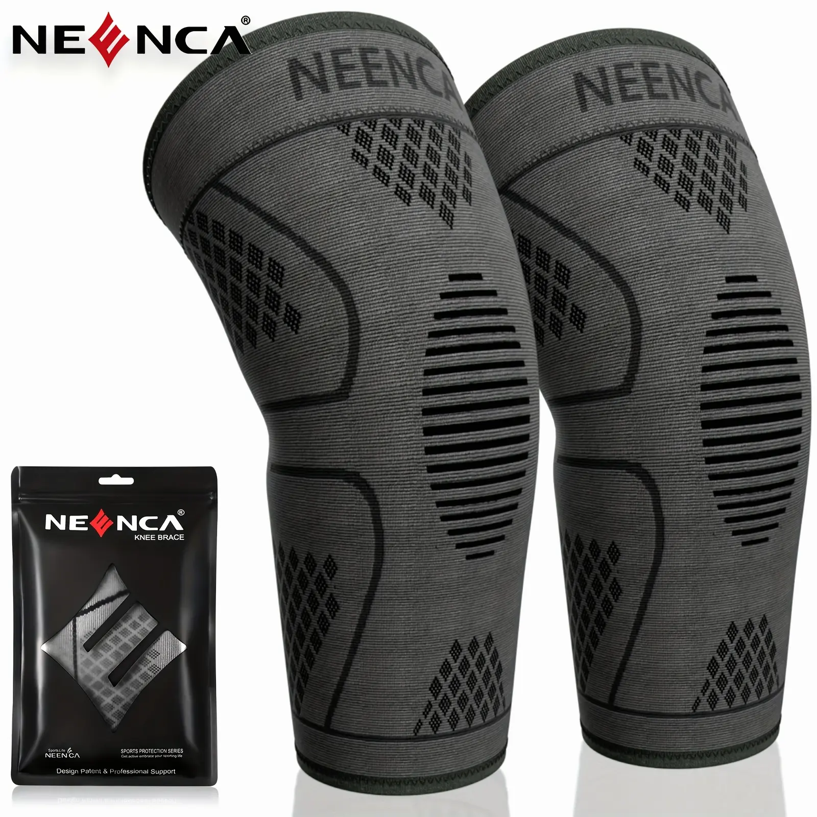NEENCA 2pcs Breathable Compression Knee Sleeve for Men Women High Elasticity Knee Support with Non-Slip Silicone Strip for Running, Exercise, High Intensity Sports, Black