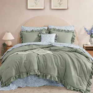 7-Pieces microfiber Comforter Set, Modern Farmhouse Coastal Style Bedding, 1 Singale-Stitch Comforter, 2 Pillowcases, 2 Shams, 1 Flat & 1 Fitted Sheet