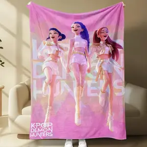 K Pop Huntrx Virtual Girl Group Flannel Blanket Lightweight Casual Throw for Home Decor Travel Camping Digital Print Soft Warm Cozy
