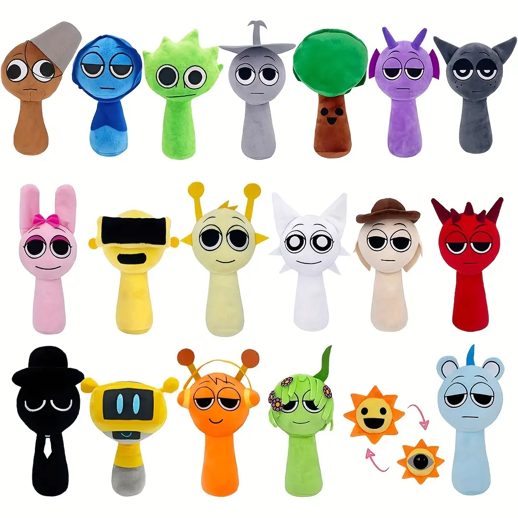 Sprunki Plush Toys - 10+ Character Mix, Durable Soft Fluffy Stuffed Animal, Creative Rhythm Box Design, Gift-Ready Cute Toy for Kids, Ideal for Holiday Gifting & Home Decor
