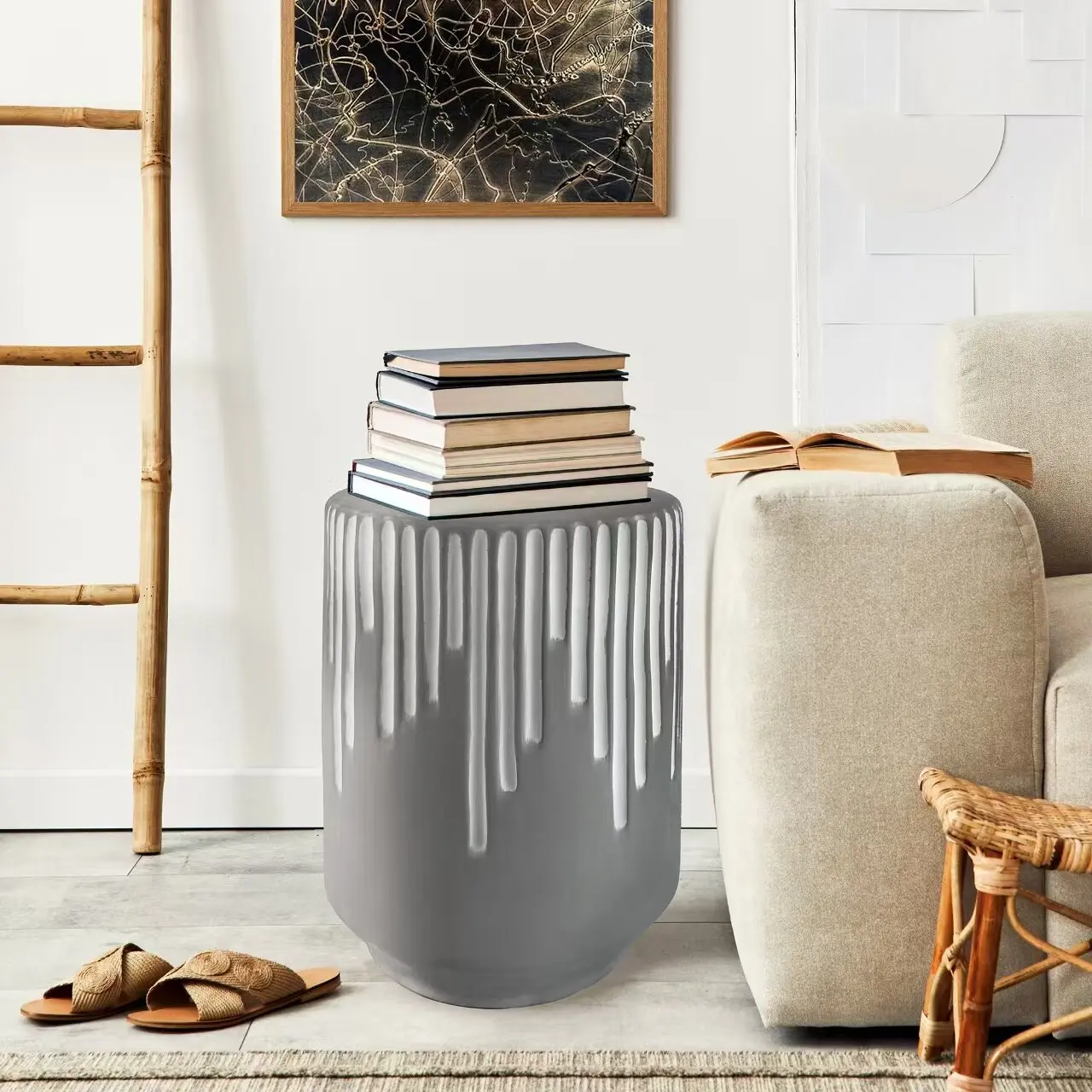 Contemporary Indoor/Outdoor Stool, Ceramic Garden stool ,Gray，house accessories furniture tea table  bedside davenport desk  bench nightstand set