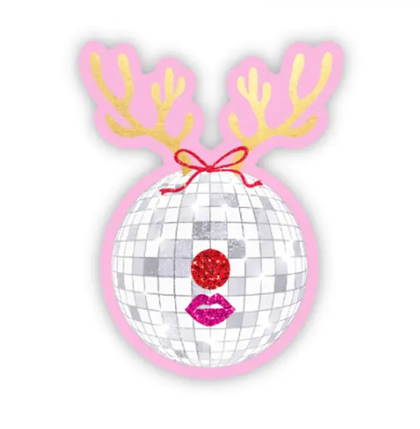 Festive Disco Ball Reindeer Christmas Sticker |  Fancy Feminine Reindeer Water Bottle Sticker | Waterproof Christmas Theme Stickers Gift Kitty