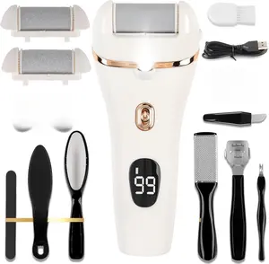 Electric Callus Remover for Feet, 17-in-1 Professional Pedicure Kit, Foot Scrubber Electric Foot File for Hard Cracked Dry Dead Skin, 3 Rollers, 2 Speed, Battery Display Manicure Nail Set Stainless Steel Brush Water Proof Cutics Gentle Handle