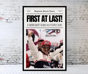 1998 NASCAR Theme Dale Earnhardt Daytona 500 Paper Graphic Poster, Durable Digital Print, Multi-Size Home Decor Wall Decoration with Border, Home Supplies, Ships in Shipping Tube