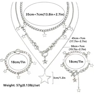 3 Pcs Stackable Fashion Necklace Bracelets Accessories Layered Silver Star Necklace Bracelets Beauty & Personal Care