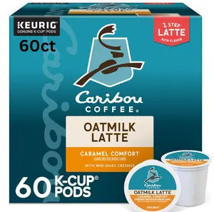 Caribou Coffee Caramel Comfort Oatmilk Latte, One Step Latte Single Serve Keurig K-Cup Pods, 60 Count (6 Packs of 10)