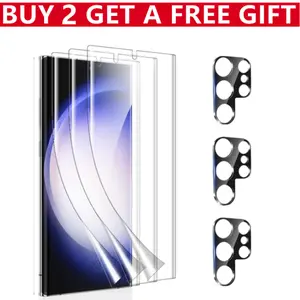 3Pcs Hydrogel Screen Protector + 3Pcs Camera Lens Protector for Samsung Galaxy S25 Ultra S25 Plus S24 Ultra S24 S23 S22