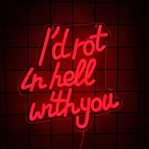 I’d Rot in Hell with You Neon Sign, Gothic Wedding Wall Light for Halloween, Horror Room Decor, Dark Love Wedding Gift, , Anniversary, or Alt Aesthetic Rooms
